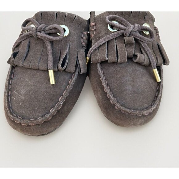 New Lands End Womens Size 8 Slip On Tassel Moccasin Brown Suede Loafers - Picture 12 of 13